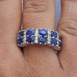 Half Eternity Oval Cut Blue Sapphire Wedding Band For Women Wedding Jewelry 