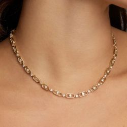 Gold Round Cut White Sapphire Link Necklace For Women Wedding Jewelry  