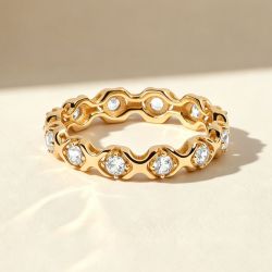 Golden X Design Round Cut White Sapphire Eternity Ring Wedding Band For Women 