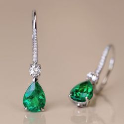 Pear Cut Emerald Sapphire Drop Earrings For Women Wedding Jewelry