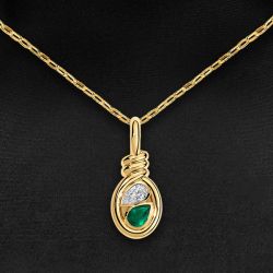 Golden Pear Cut White & Emerald Sapphire Pendant Necklace For Women Wedding Jewelry 