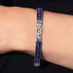 Princess Cut Blue Sapphire Bracelets For Women Wedding Jewelry