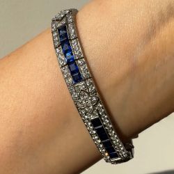 Milgrain Hollow design Asscher Cut Blue Sapphire Bracelets For Women Wedding Jewelry  