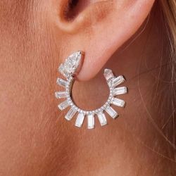 Pear & Bagguette Cut White Sapphire Hoop Earrings For Women Wedding Jewelry