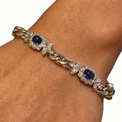 Cabochon Oval Cut Blue Sapphire Cuban Bracelets For Women Wedding Jewelry  