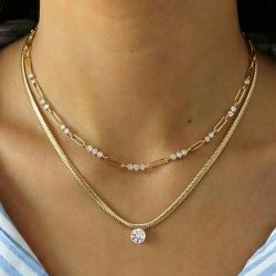 Golden Round Cut White Sapphire Necklace Sets For Women Wedding Jewelry