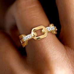 Golden Round Cut White Sapphire Wedding Band For Women