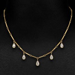 Bezel Golden Pear Cut White Sapphire Pendant Necklace For Women Wedding Necklace 