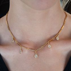 Bezel Golden Pear Cut White Sapphire Pendant Necklace For Women Wedding Necklace 