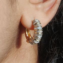 Golden Round & Baguette Cut White Sapphire Hoop Earrings For Women Wedding Jewelry 