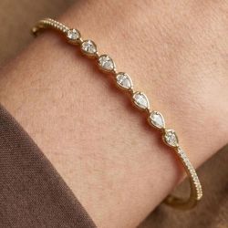 Golden Pear Cut White Sapphire Bangle Bracelet For Women  