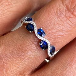 Half Eternity Oval Cut Blue Sapphire Wave Wedding Band For Women Wedding Jewelry 