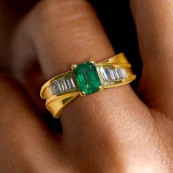 Gold Emerald Cut Emerald Sapphire Engagement Ring For Women 