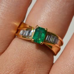 Gold Emerald Cut Emerald Sapphire Engagement Ring For Women 