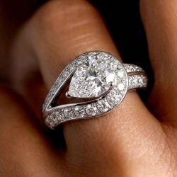 Halo Pear Cut White Sapphire Engagement Ring For Women