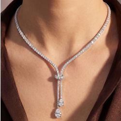 Lariat Design Pear Cut White Sapphire Necklace For Women Wedding Jewelry 