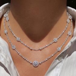 Double Row Halo Multi Cut White Sapphire Necklace For Women