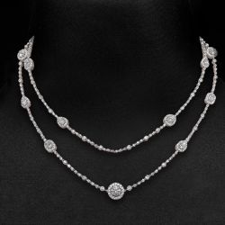 Double Row Halo Multi Cut White Sapphire Layered Necklace For Women