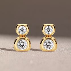 Golden Bezel Round Cut White Sapphire Drop Earrings For Women 