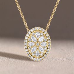 Halo Golden Pear Cut White Sapphire Pendant Necklace For Women  