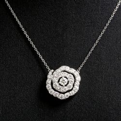 Round Cut White Sapphire Floral Pendant Necklace For Women