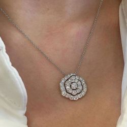 Round Cut White Sapphire Floral Pendant Necklace For Women