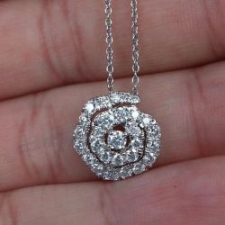 Round Cut White Sapphire Floral Pendant Necklace For Women