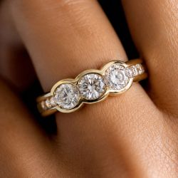 Bezel Golden Round Cut White Sapphire Engagement Ring For Women