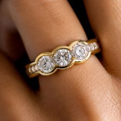 Bezel Golden Round Cut White Sapphire Engagement Ring For Women