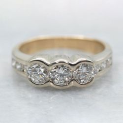Bezel Golden Round Cut White Sapphire Engagement Ring For Women