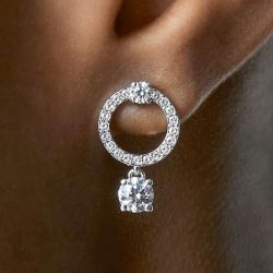 Round Cut White Sapphire Drop Earrings For Women 