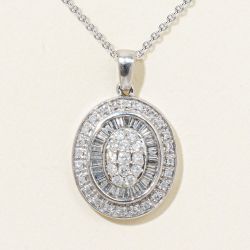 Double Halo Round Cut White Sapphire Oval Pendant Necklace For Women 