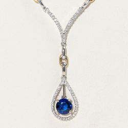 Two Tone Pear Shaped Round Cut Blue Sapphire Pendant Necklace For Women