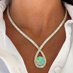 Golden Round Cut Opal Necklace For Women Wedding Necklace 