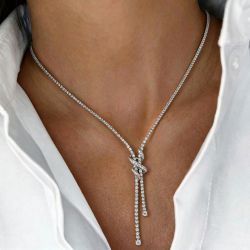 Lariat Design Round Cut White Sapphire Necklace For Women