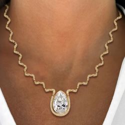 Bezel Golden Pear Cut White Sapphire Necklace For Women Wedding Necklace 