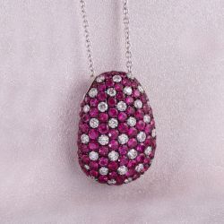 Two Tone Pave Setting Round Cut Ruby Sapphire Pendant Necklace For Women