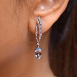 Marquise Cut Aquamarine Drop Earrings For Women Wedding Jewelry