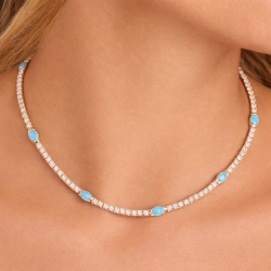 Golden Round & Oval Cut Opal Wedding Necklace Tennis Necklace For Women 