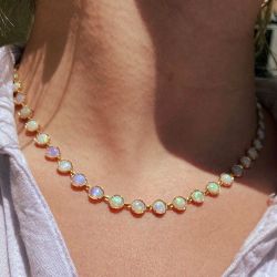 Rose Gold Round Cut Opal Tennis Necklace For Women Wedding Jewelry