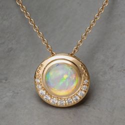 Golden Round Cut Opal Pendant Necklace For Women Wedding Necklace 