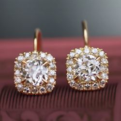 Golden Halo Round Cut White Sapphire Drop Earrings For Women