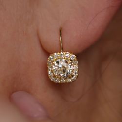 Golden Halo Round Cut White Sapphire Drop Earrings For Women
