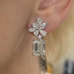 Cluster Design Emerald Cut White Sapphire Drop Earrings For Women