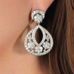 Flower Round Cut White Sapphire Drop Earrings For Women Wedding Jewelry