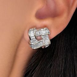 Emerald Cut White Sapphire Earrings Basket Weave Earrings Stud Earrings For Women Wedding Jewelry