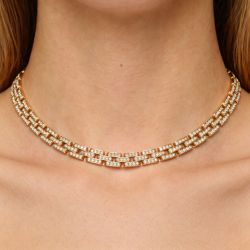 Golden Round Cut White Sapphire Necklace For Women Wedding Jewelry 