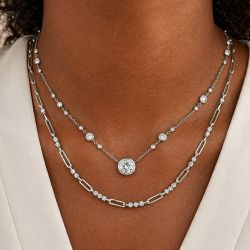 Round Cut White Sapphire Necklace Sets Layering Necklace For Women Wedding Jewelry
