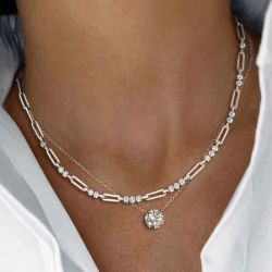 Round Cut White Sapphire Layering Necklace For Women Wedding Jewelry