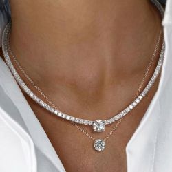 Classic Round Cut White Sapphire Necklace Sets Layering Necklace For Women Wedding Jewelry